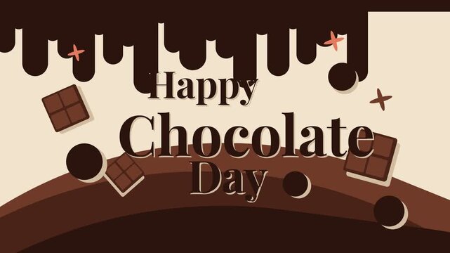 Happy Chocolate Day Greeting Card with Melting Cocoa and Sweet Dessert Graphics for Social Media Marketing