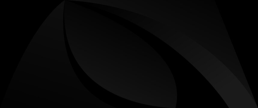 Dark Black Abstract Background with Overlapping Curved Arc Layers, Lens Aperture Shape Premium Design
