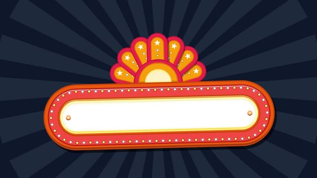 Retro Marquee Light Box Sign with Blank Space on Sunburst Background for Cinema Theater or Casino Announcement