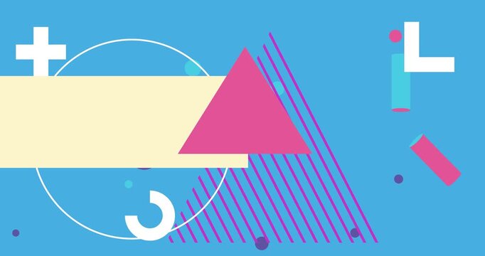 Geometrical graphic retro theme background animation with place for text. Minimal geometric elements frame video. Vintage abstract shapes for advertising.