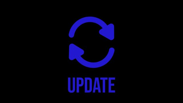 Blue arrows spin against a dark background. The word "UPDATE" glows beneath the circle. It symbolizes change, renewal, or revision. Perfect for technological, software, or digital updates.