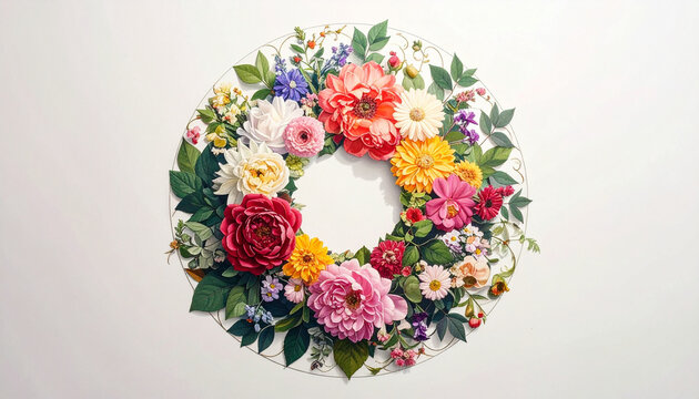 Floral wreath on white background