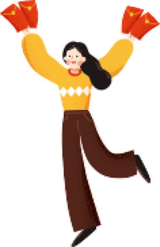 Girl waving red envelopes