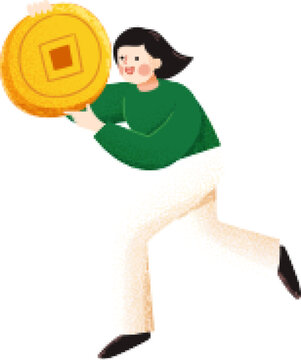 Girl holding a golden coin