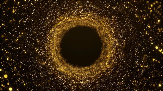 Golden Sparkling Particles Forming Ring Around Black Circle