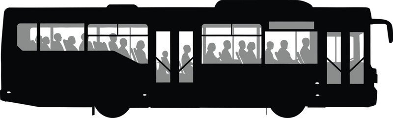 Black Bus with Passengers on White Background Silhouette © King