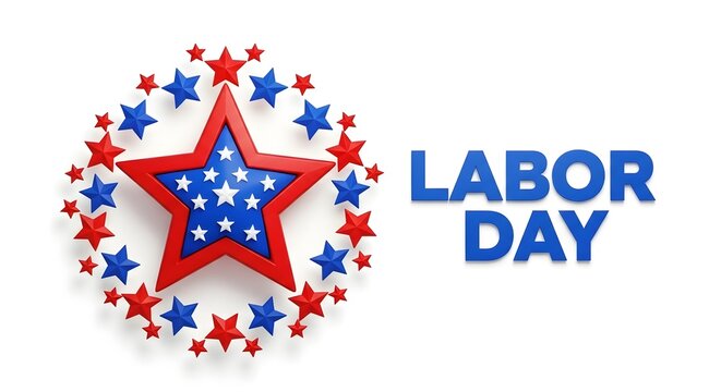 labor day celebration wreath with american flag stars and bold typography