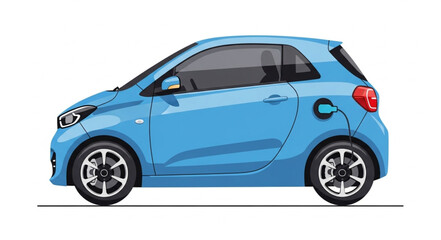 Obraz premium Blue electric car charging on white background.