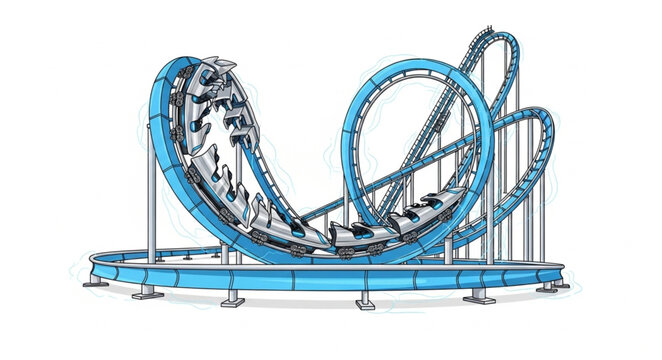 Blue Roller Coaster Ride with Loops and Twists.