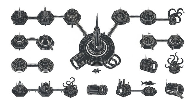 Abstract Futuristic Sci Fi Technology Network Connections.