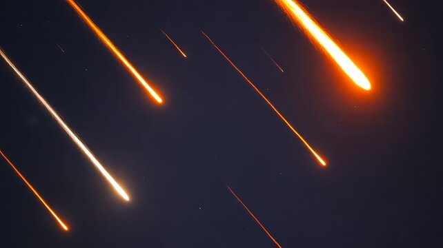 Glowing meteor shower in dark night sky space illustration background