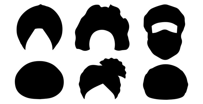 Set of black silhouettes of traditional headwear and turbans