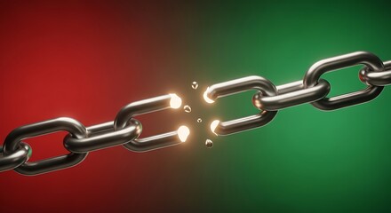 Fototapeta premium Breaking Chains with Glowing Tips on Red and Green Background