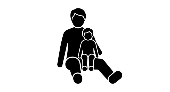 Black silhouette icon of a parent sitting with a young child on their lap.