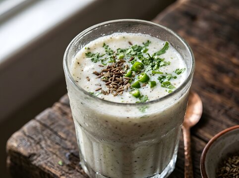 Traditional Indian Spiced Buttermilk Chaas with Mint and Cumin