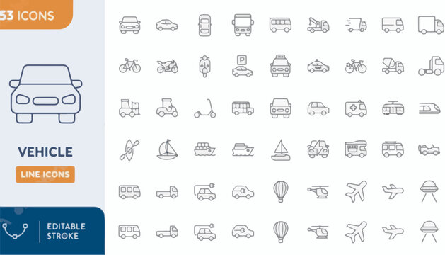 Clean line art icons representing various modes of transportation in a modern graphic style