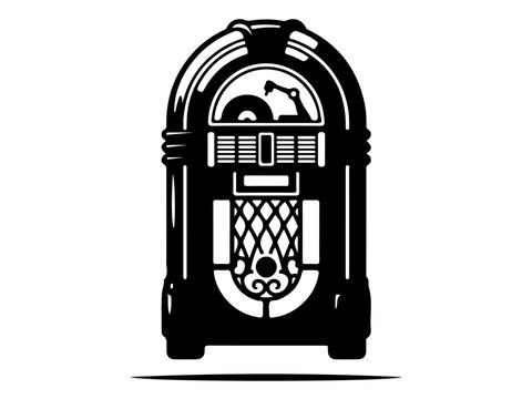 Vintage Jukebox Silhouette, Retro Music Player Icon, Vector Nostalgic Entertainment Illustration