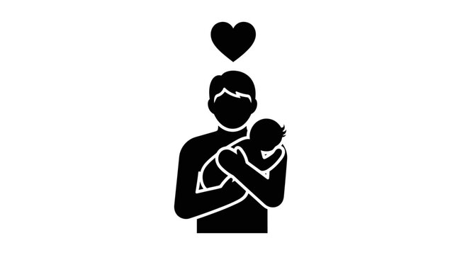 Black silhouette icon of a father holding his newborn baby.