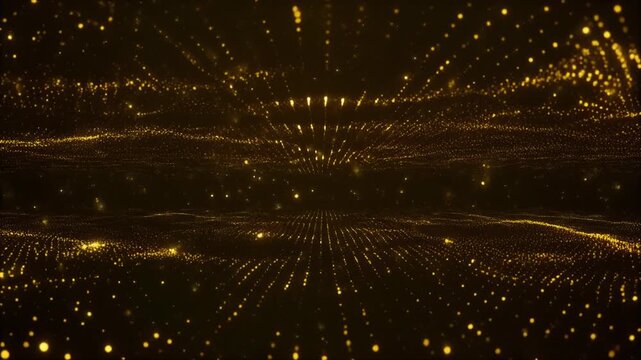 Shimmering gold particles texture on dark abstract background with copy space