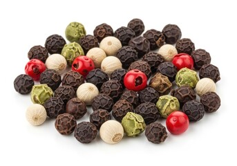 Obraz premium Assorted peppercorns in various stages of ripeness and color