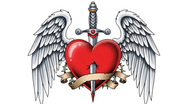 Angel wings with heart design and cross symbol illustration Vector