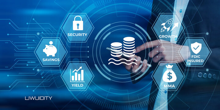 Digital illustration showing financial services with savings growth and security features