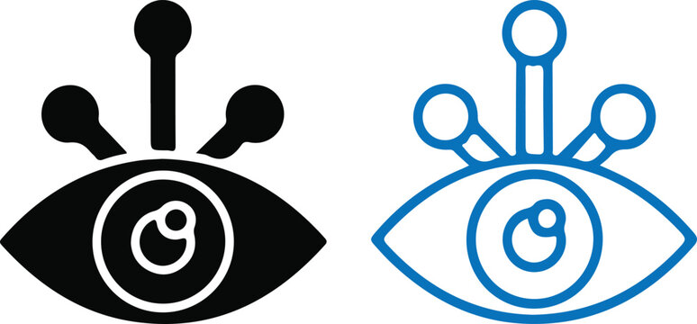 Eye network connection icon representing vision technology data monitoring digital system analytics vector illustration design concept security symbol innovation
