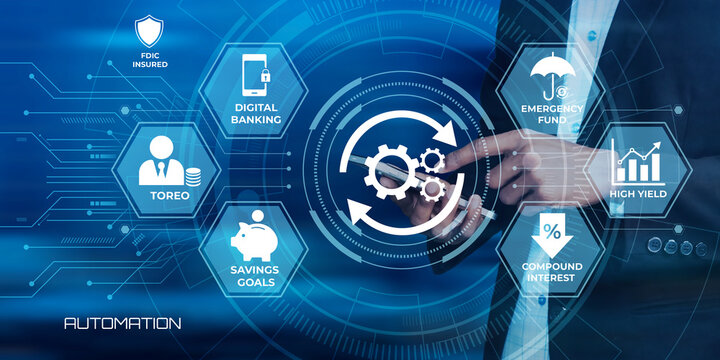 Modern financial technology concept showing automated banking services and investment tools