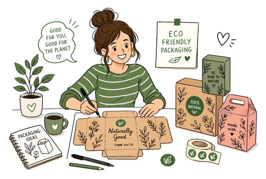 Woman making eco friendly packaging.