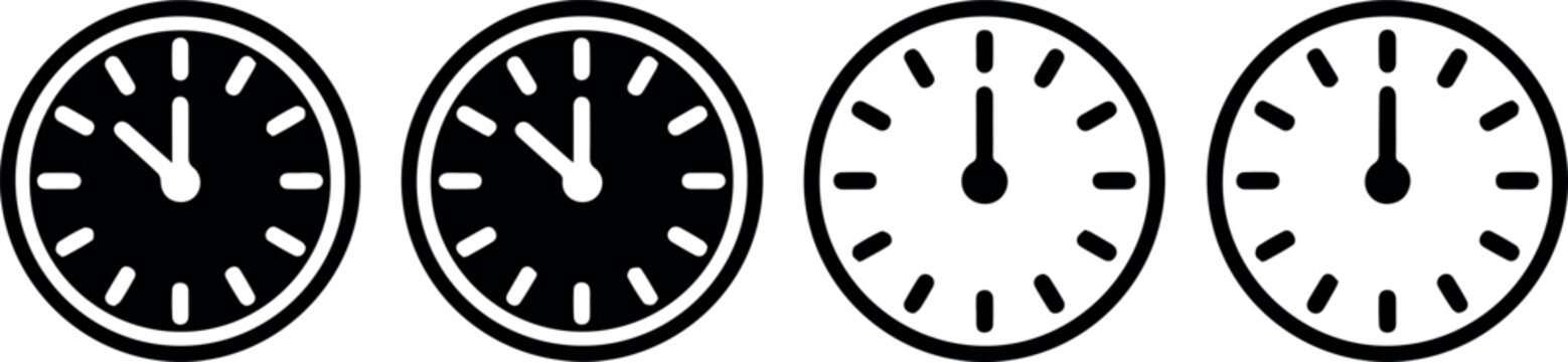 Four clock faces showing times