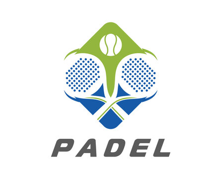 Padel sport club or paddle tennis icon for team players badge, vector emblem. Padel tennis icon of ball and crossed paddle rackets or paddle racquets for sport club or tournament championship