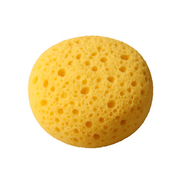 Yellow natural sponge cleaning tool isolated on transparent background