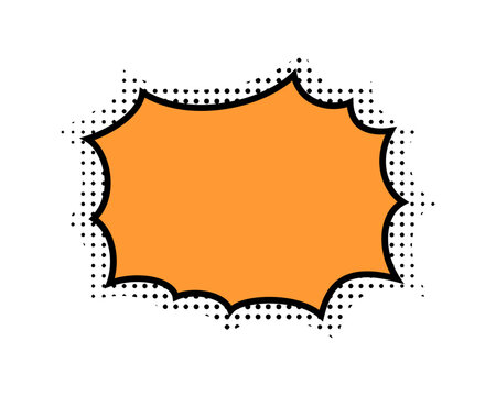 Empty orange speech bubble with dotted halftone shadow in manga style. Comic dialogue label. Textbox, message cloud, idea bubble, emphasis balloon template for anime book. Vector illustration.
