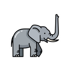 Obraz premium Cute cartoon elephant illustration with trunk raised in vector style.