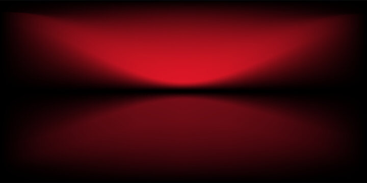 Latar belakang Red Studio. Ruang Studio Limbo Podium abstrak. Lantai dinding gradien merah gelap dan adegan lampu sorot. Showcase, tampilan promosi. Gambar mockup vektor