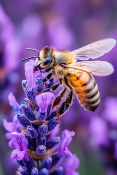 Bee Collecting Nectar on Lavender Bloom