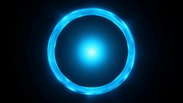 Glowing blue ring light energy orb halo neon circular glow luminous circle electric blue dark background glowing blue circular energy ring with soft inner glow futuristic neon light effect conveying