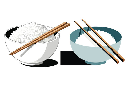 Aromatic Grain Delights: A visually captivating illustration presents two bowls of fluffy, steaming rice, each adorned with a pair of delicate chopsticks.