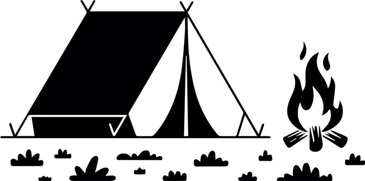 Camping logo elements tent campfire and gear