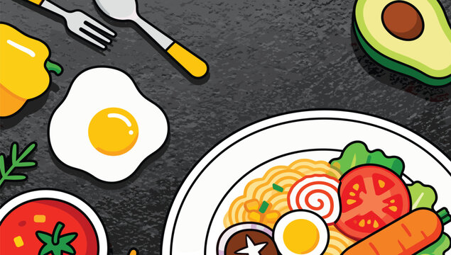 Culinary Illustration: An eye-catching illustration showcases a delicious array of culinary delights, artfully arranged to tantalize the taste buds.