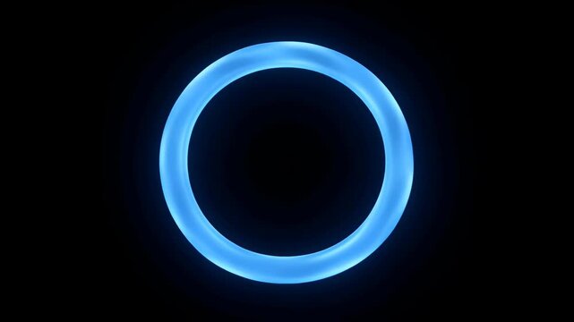 Glowing blue ring neon circle luminous hoop round light halo glowing blue neon circular glow abstract light dark background isolated shape futuristic minimal mood studio lighting design technology