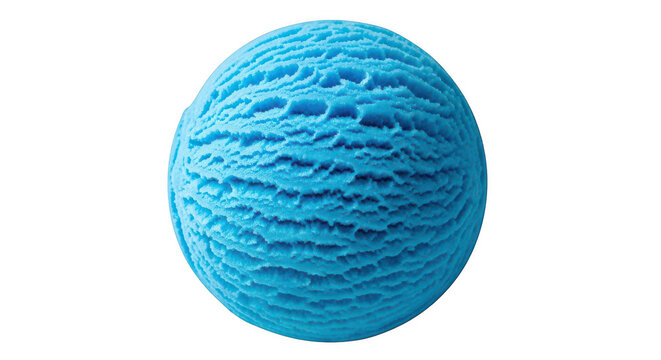 A single scoop of bright blue bubblegum flavored ice cream shaped into a perfect round ball isolated on transparent background