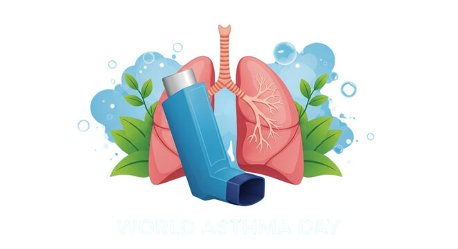 Asthma Inhaler and Human Lungs Illustration for Respiratory Health Awareness and Medical Treatment Education on World Asthma Day