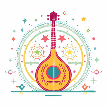 Colorful Mandolin Illustration with Festive Decorations