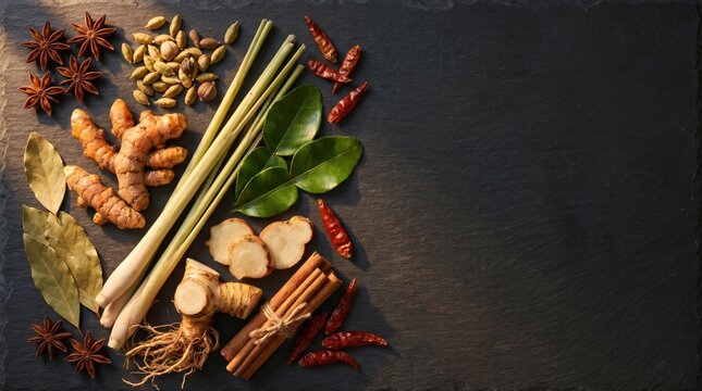 Aromatic Asian Spices and Herbs for Cooking and Traditional Medicine.