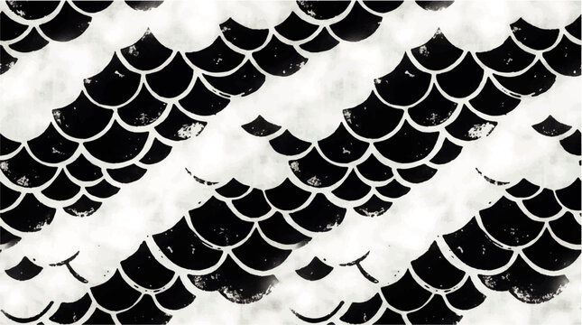 Abstract black and white textured pattern resembling scales or ripples in a dynamic design