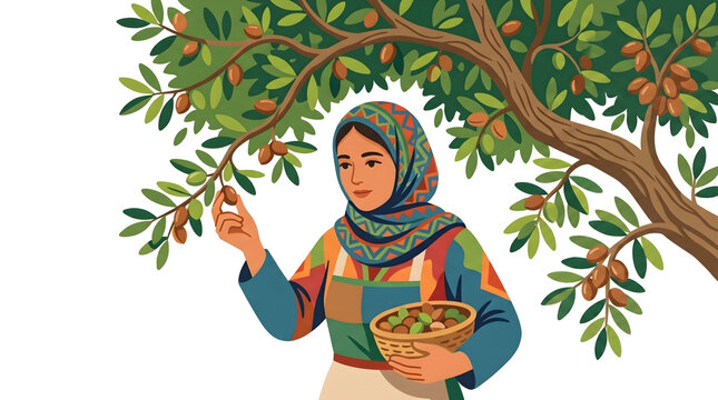 Women collecting argan nuts under an argan tree for International Day of Argania, representing traditional harvesting and community work