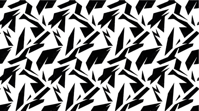 Abstract geometric black and white pattern design with repeating shapes and sharp angles