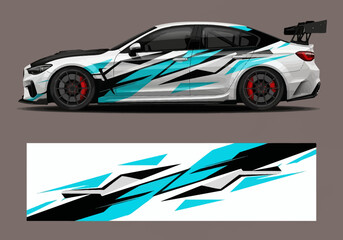 Obraz premium Modern automotive racing livery with abstract geometric teal graphics