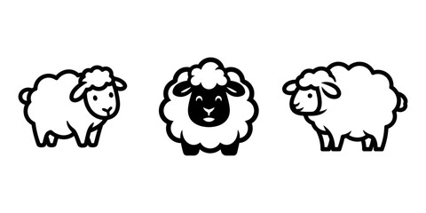Fototapeta premium Cute sheep logo collection in simple black and white style with soft shapes and friendly expressions, perfect for kids branding, farm themes, and playful design projects.